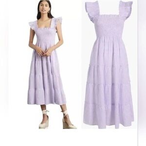 Hill House Lilac Smocked Linen Tiered Midi Dress